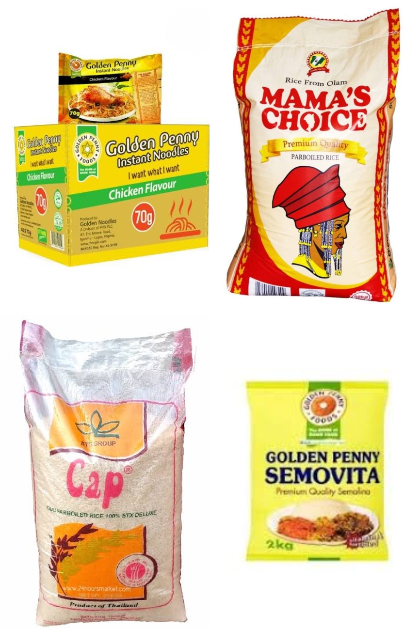 Rice 50kg X 3 + noodles x 2 + semovita x 1